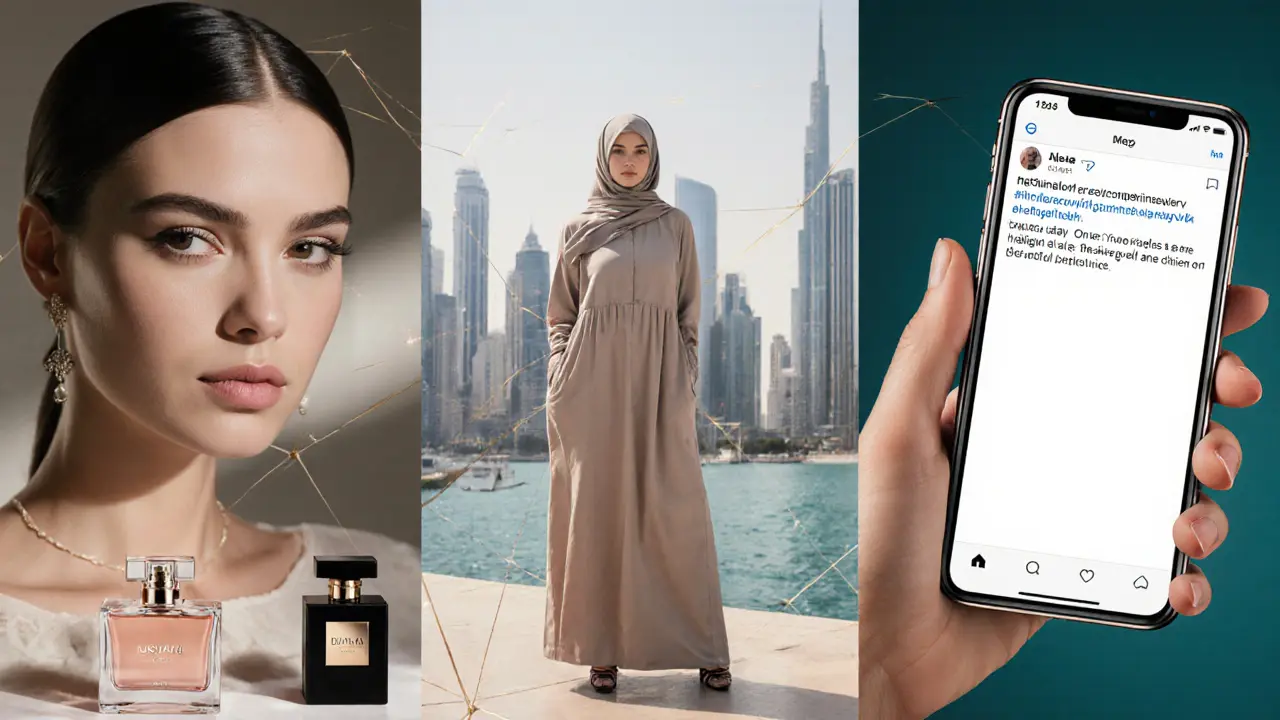 A model balancing commercial, modest fashion, and social media work in Dubai.