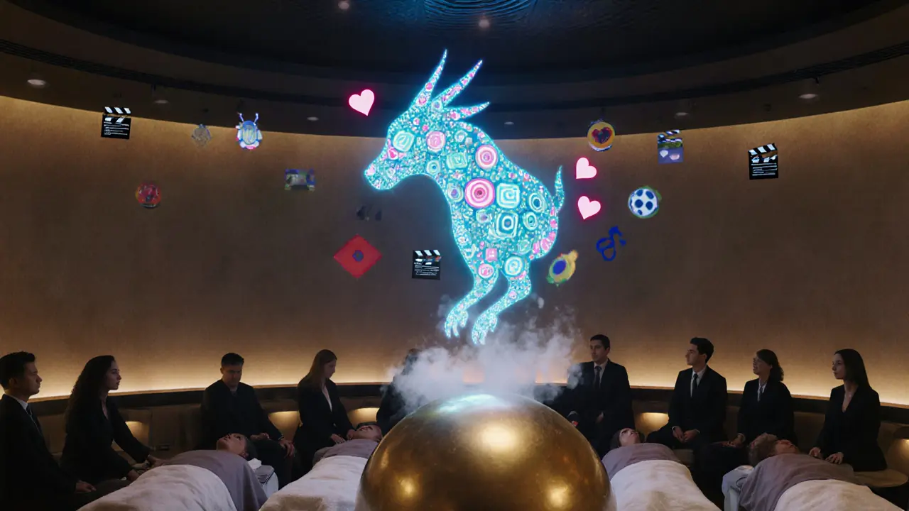 Mythical social media creature dissolving above a professional Dubai spa, representing false beliefs crumbling before truth.