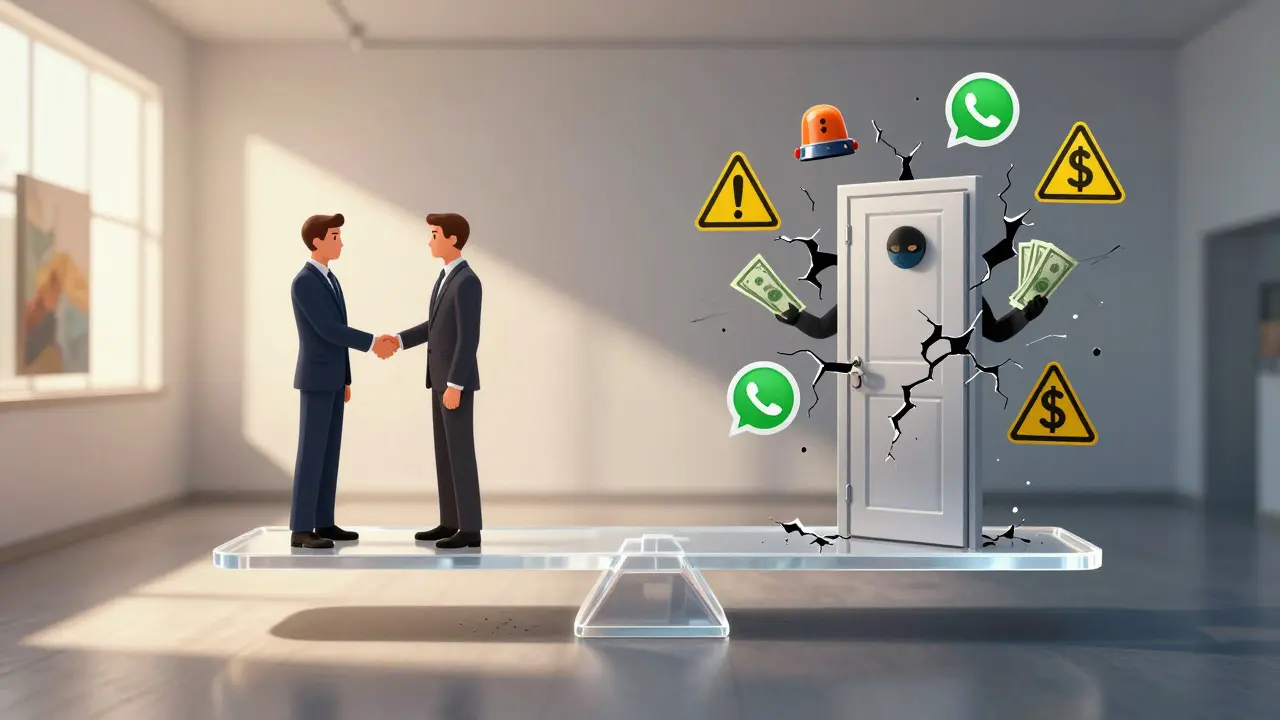 A symbolic scale balancing safe companionship against illegal escort risks in Dubai.