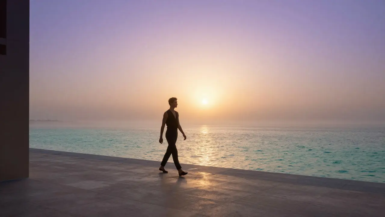 Early morning walk along Dubai waterfront promenade